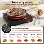 Vinlyto Portable Single Burner Electric Cooktop, 1200W 110-120V Countertop Hot Plate with Knob Control & 6 Power Levels, Black Crystal Glass Surface, Compatible with All Cookware, for Home Camping