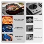 Vinlyto Portable Single Burner Electric Cooktop, 1200W 110-120V Countertop Hot Plate with Knob Control & 6 Power Levels, Black Crystal Glass Surface, Compatible with All Cookware, for Home Camping