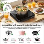 Vinlyto Portable Single Burner Electric Cooktop, 1200W 110-120V Countertop Hot Plate with Knob Control & 6 Power Levels, Black Crystal Glass Surface, Compatible with All Cookware, for Home Camping