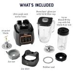 Oster Extreme Mix Blender, 64oz Glass Jar, 3 iBlend Preset Functions, 1600-Watts, 10-Point Blade Stack with Titanium Coating & 24oz Blend-N-Go Cup
