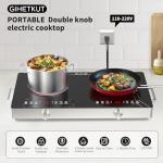 GIHETKUT Electric Cooktop,110V 2400W Stove top, Countertop Cooktop with 9 Power Levels, LED Display,Child Safety Lock, Timer,Knob and Touch Control 2 burner Electric cooktop