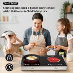 GIHETKUT Electric Cooktop,110V 2400W Stove top, Countertop Cooktop with 9 Power Levels, LED Display,Child Safety Lock, Timer,Knob and Touch Control 2 burner Electric cooktop
