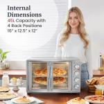 Elite Gourmet ETO4510B# French Door 47.5Qt, 18-Slice Convection Oven 4-Control Knobs, Bake Broil Toast Rotisserie Keep Warm, Includes 2 x 12" Pizza Racks, Stainless Steel