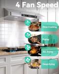 FlyPine 30 inch Stainless Steel Under Cabinet Range Hood - 900 CFM, Gesture Control, Ultra-Quiet 4-Speed Vent, LED Lights, External Venting