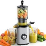 NEWBULIG Cold Press Juicer Machines, Masticating Juicer with High Juice Yield, Reverse Function, Stops Oxidation and Easy to Clean for Vegetables & Fruits, Silver