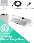 FlyPine 30 inch Stainless Steel Under Cabinet Range Hood - 900 CFM, Gesture Control, Ultra-Quiet 4-Speed Vent, LED Lights, External Venting