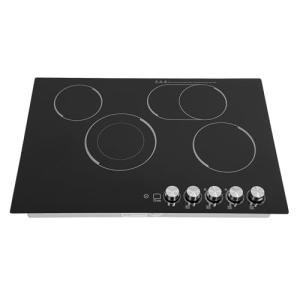 Resfirme 4-Burner Cooktop 110V Electric Stove Top with Independent Knob Child Lock 4 Power Levels Ceramic Cooktop for Kitchens, No Plug (30Inch)