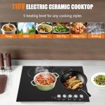 Resfirme 4-Burner Cooktop 110V Electric Stove Top with Independent Knob Child Lock 4 Power Levels Ceramic Cooktop for Kitchens, No Plug (30Inch)