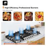 KOXKING 36 Inch Gas Cooktop with Griddle, Gas Stove Top with 5, Reversible Cast Iron Grill/Griddle, NG/LPG Convertible, with Thermocouple Protection, Stainless Steel