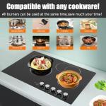 Resfirme 4-Burner Cooktop 110V Electric Stove Top with Independent Knob Child Lock 4 Power Levels Ceramic Cooktop for Kitchens, No Plug (30Inch)