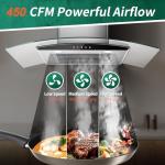 Tieasy Range Hood 30 Inch, 450 CFM Wall Mount Kitchen Hood with Ducted/Ductless Convertible Stainless Steel Filter Range Hoods 3-Speed Touch Control LED Lights