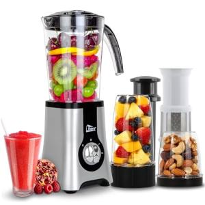 Uten 5-in-1 Smoothie Blender 42 oz/1.25L, Multi-Functional Mixer, Smoothie Maker, Juicer, Grinder with 304 Stainless Steel Blades, BPA-Free, Dishwasher Safe, Includes 3 Blender Cups & 2 Travel Bottles