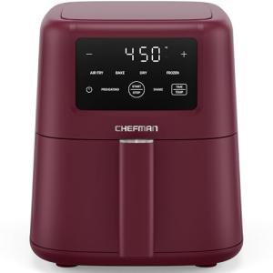 Chefman Air Fryer – 4-in-1 Slim 3.5 QT Airfryer, Air Fry, Bake, Dehydrate, Frozen, 450°F Max Temp for Extra Crispy Results in Minutes, Nonstick Ceramic Coating, Dishwasher-Safe Accessories - Red