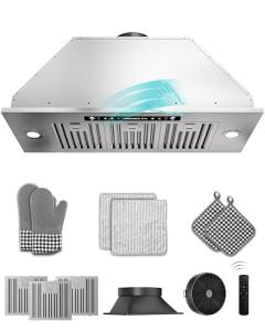 FlyPine 36 inch Stainless Steel Insert Range Hood - 900 CFM, Gesture Control, Ultra-Quiet 4-Speed Vent, LED Lights, Ducted/Ductless Convertible