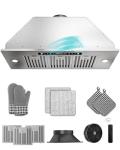 FlyPine 36 inch Stainless Steel Insert Range Hood - 900 CFM, Gesture Control, Ultra-Quiet 4-Speed Vent, LED Lights, Ducted/Ductless Convertible