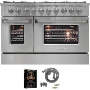 DUURA Elite DE480GRSKIT1 48 inch Gas Range with Double Porcelain Convection Oven 6.7 Cu Ft Capacity 8 Sealed Burners S