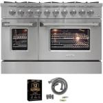 DUURA Elite DE480GRSKIT1 48 inch Gas Range with Double Porcelain Convection Oven 6.7 Cu Ft Capacity 8 Sealed Burners S
