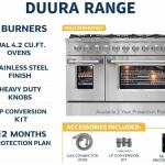 DUURA Elite DE480GRSKIT1 48 inch Gas Range with Double Porcelain Convection Oven 6.7 Cu Ft Capacity 8 Sealed Burners S