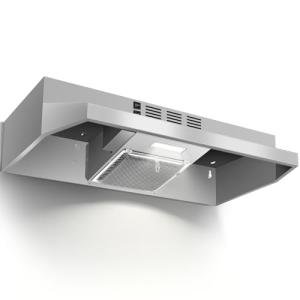 Zomagas 24 inch Range Hood Under Cabinet, Stainless Steel Kitchen Hood 280CFM, Ducted/Ductless Vent Hood with Rocker Button Control, Stove Hood with 2 Speeds Fan, Bright LED Light