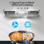 Zomagas 24 inch Range Hood Under Cabinet, Stainless Steel Kitchen Hood 280CFM, Ducted/Ductless Vent Hood with Rocker Button Control, Stove Hood with 2 Speeds Fan, Bright LED Light