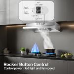 Zomagas 24 inch Range Hood Under Cabinet, Stainless Steel Kitchen Hood 280CFM, Ducted/Ductless Vent Hood with Rocker Button Control, Stove Hood with 2 Speeds Fan, Bright LED Light