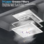 Zomagas 24 inch Range Hood Under Cabinet, Stainless Steel Kitchen Hood 280CFM, Ducted/Ductless Vent Hood with Rocker Button Control, Stove Hood with 2 Speeds Fan, Bright LED Light