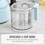 Martha Stewart 3 Cup Food Processor, Electric Vegetable Chopper, Stainless Steel Blades, 24oz BPA-Free Bowl, Pour Spout, Dicing, Mincing, Chop & Puree, Dishwasher Safe, Oil Chute, Easy-Clean, Sky Blue
