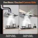 Zomagas 24 inch Range Hood Under Cabinet, Stainless Steel Kitchen Hood 280CFM, Ducted/Ductless Vent Hood with Rocker Button Control, Stove Hood with 2 Speeds Fan, Bright LED Light