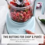 Martha Stewart 3 Cup Food Processor, Electric Vegetable Chopper, Stainless Steel Blades, 24oz BPA-Free Bowl, Pour Spout, Dicing, Mincing, Chop & Puree, Dishwasher Safe, Oil Chute, Easy-Clean, Sky Blue