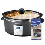 SpoonLemon 7QT Electric Slow Cooker with Digital Timer, 20H Programmable & 3 Heat Settings, Oval Ceramic Pot, Large Capacity for Family Dinner, Meal Prep, Compatible with 30 pcs 13"x21" Cooking Liners