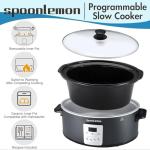 SpoonLemon 7QT Electric Slow Cooker with Digital Timer, 20H Programmable & 3 Heat Settings, Oval Ceramic Pot, Large Capacity for Family Dinner, Meal Prep, Compatible with 30 pcs 13"x21" Cooking Liners