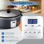 SpoonLemon 7QT Electric Slow Cooker with Digital Timer, 20H Programmable & 3 Heat Settings, Oval Ceramic Pot, Large Capacity for Family Dinner, Meal Prep, Compatible with 30 pcs 13"x21" Cooking Liners