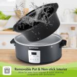 SpoonLemon 7QT Electric Slow Cooker with Digital Timer, 20H Programmable & 3 Heat Settings, Oval Ceramic Pot, Large Capacity for Family Dinner, Meal Prep, Compatible with 30 pcs 13"x21" Cooking Liners