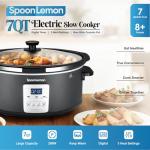 SpoonLemon 7QT Electric Slow Cooker with Digital Timer, 20H Programmable & 3 Heat Settings, Oval Ceramic Pot, Large Capacity for Family Dinner, Meal Prep, Compatible with 30 pcs 13"x21" Cooking Liners
