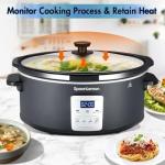 SpoonLemon 7QT Electric Slow Cooker with Digital Timer, 20H Programmable & 3 Heat Settings, Oval Ceramic Pot, Large Capacity for Family Dinner, Meal Prep, Compatible with 30 pcs 13"x21" Cooking Liners