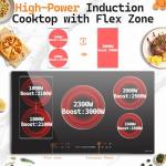 Noxton 36 Inch Induction Cooktop, 5 Burners Electric Cooktop, Upgraded Induction Stovetop with Flex Zone, Power Boost, Pause, 9 Power Levels, Child Safety Lock, Timer, 220-240V Hard wire
