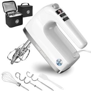 Lord Eagle 9-Speed Digital Hand Mixer Electric Handheld, 500W DC Motor Kitchen Mixer for Cake Baking, Lightweight Egg Beaters with Stain-resistant & Waterproof Storage Bag & 6 Accessories