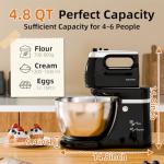 Stand Mixer Electric Kitchen Mixer, 4.8 QT Auto-Rotating Bowl & Beater Tilt-Head 2-IN-1 Standing Hand Mixer, 250 Watt 5-Speed with Turbo Boost Household Mixer with Beaters & Dough Hooks for Baking