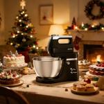 Stand Mixer Electric Kitchen Mixer, 4.8 QT Auto-Rotating Bowl & Beater Tilt-Head 2-IN-1 Standing Hand Mixer, 250 Watt 5-Speed with Turbo Boost Household Mixer with Beaters & Dough Hooks for Baking