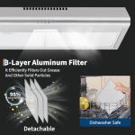 30 Inch Under Cabinet Range Hood, Stainless Steel Kitchen Vent Hood, Ducted/Ductless Convertible, 3-Speed Fan Controls, LED Lights, 2 Dishwasher-Safe Aluminum Filters