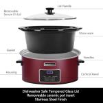 HOMECOOKIN 8 Quart Programmable Slow Cooker, Kitchen Appliances, Perfect Kitchen Small Appliance for Family Dinners, Red Stainless Steel
