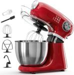 Kismile 5.5QT Tilt-Head Stand Mixer, 12-Speed Electric Mixer with 304 Stainless Steel Bowl - Includes Whisk, Dough Hook, Beater for Baking Bread, Cakes, Cookies（Red）