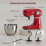 Kismile 5.5QT Tilt-Head Stand Mixer, 12-Speed Electric Mixer with 304 Stainless Steel Bowl - Includes Whisk, Dough Hook, Beater for Baking Bread, Cakes, Cookies（Red）