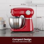 Kismile 5.5QT Tilt-Head Stand Mixer, 12-Speed Electric Mixer with 304 Stainless Steel Bowl - Includes Whisk, Dough Hook, Beater for Baking Bread, Cakes, Cookies（Red）