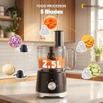 NEWBULIG Food Processor 10.5 Cup, Vegetable Choppers with Slicing Shredding Chopping Kneading, Dishwasher Safe, Food Grinder, Stainless Steel Blades, for Smoothie Fruit Dough, 2.6QT