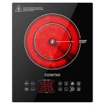 Dual Heating Coil Design of Single Burner Electric Cooktop, 1800W Ceramic Infrared Cooking Hot Plate, Portable Countertop or Built-in Radiant Stove Top Cooker with Wattage and Temperature Control