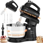 Stand Mixer Electric Kitchen Mixer, 3.2 QT Auto-Rotating Bowl & Beater Tilt-Head 2-IN-1 Standing Hand Mixer, 250 Watt 5-Speed with Turbo Boost Household Mixer with Beaters & Dough Hooks for Baking