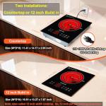 Dual Heating Coil Design of Single Burner Electric Cooktop, 1800W Ceramic Infrared Cooking Hot Plate, Portable Countertop or Built-in Radiant Stove Top Cooker with Wattage and Temperature Control