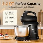 Stand Mixer Electric Kitchen Mixer, 3.2 QT Auto-Rotating Bowl & Beater Tilt-Head 2-IN-1 Standing Hand Mixer, 250 Watt 5-Speed with Turbo Boost Household Mixer with Beaters & Dough Hooks for Baking