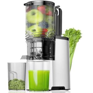 EanOruus Cold Press Juicer, 5.8" Wide Feed Chute Juice Extractor Machine with 400W, High Juice Yield, Slow Masticating Juicer for Whole Vegetables & Fruits, Silver